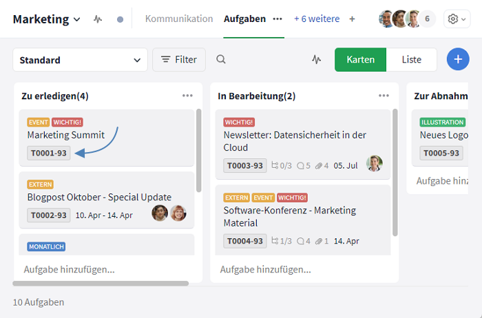 Task ID auf Aufgabenkarte